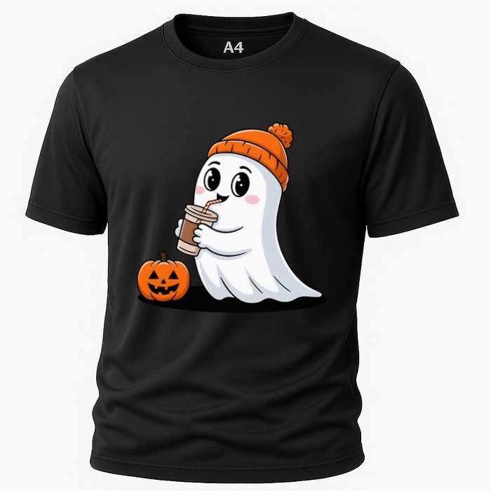 Cute Halloween Coffee Ghost Pumpkin Fall Vibes Performance Shirt
