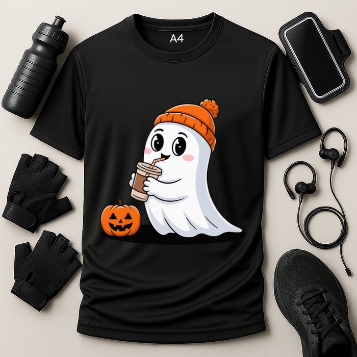 Cute Halloween Coffee Ghost Pumpkin Fall Vibes Performance Shirt
