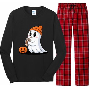 Cute Halloween Coffee Ghost Pumpkin Fall Vibes Long Sleeve Pajama Set