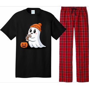 Cute Halloween Coffee Ghost Pumpkin Fall Vibes Pajama Set