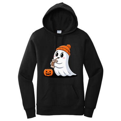 Cute Halloween Coffee Ghost Pumpkin Fall Vibes Women's Pullover Hoodie