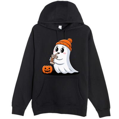 Cute Halloween Coffee Ghost Pumpkin Fall Vibes Premium Pullover Hoodie