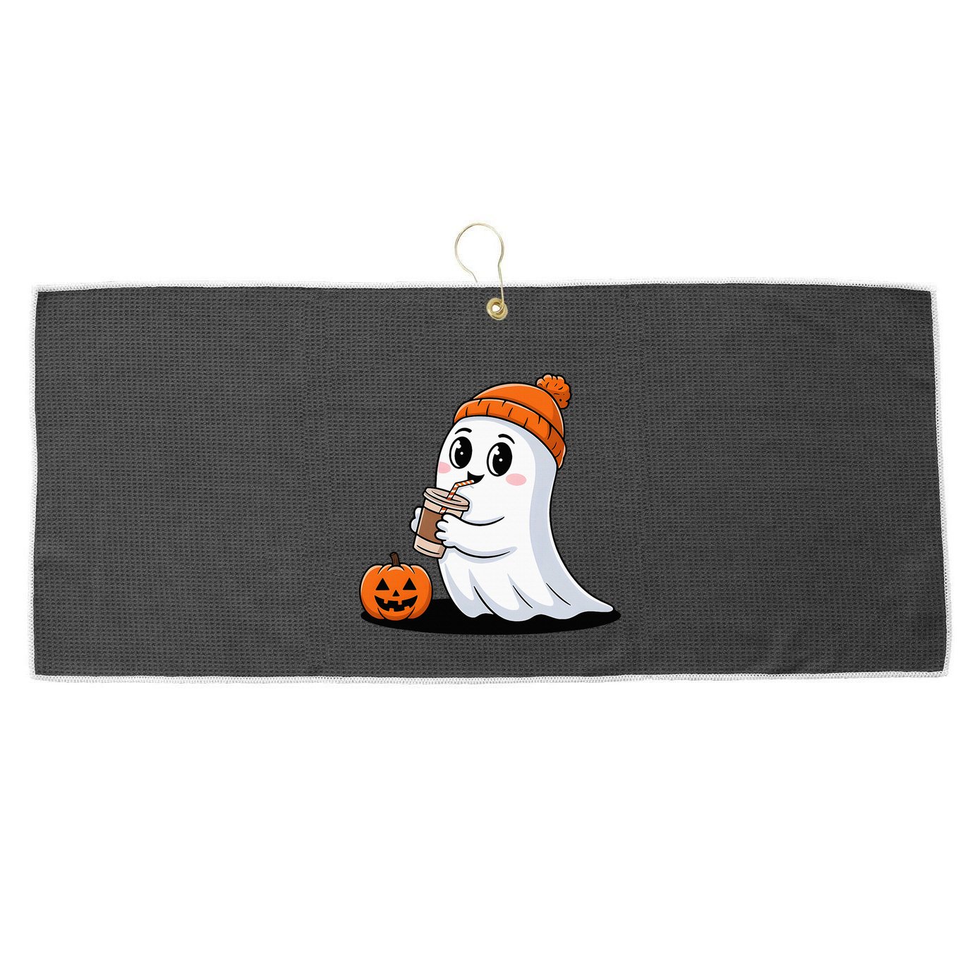 Cute Halloween Coffee Ghost Pumpkin Fall Vibes Large Microfiber Waffle Golf Towel