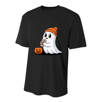 Cute Halloween Coffee Ghost Pumpkin Fall Vibes Youth Performance Sprint T-Shirt