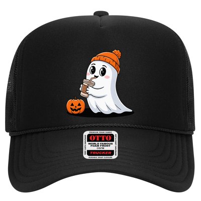 Cute Halloween Coffee Ghost Pumpkin Fall Vibes Trucker Hat