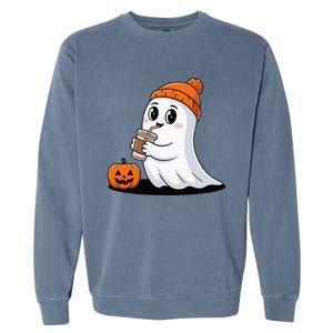 Cute Halloween Coffee Ghost Pumpkin Fall Vibes Garment-Dyed Sweatshirt