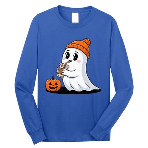 Cute Halloween Coffee Ghost Pumpkin Fall Vibes Long Sleeve Shirt