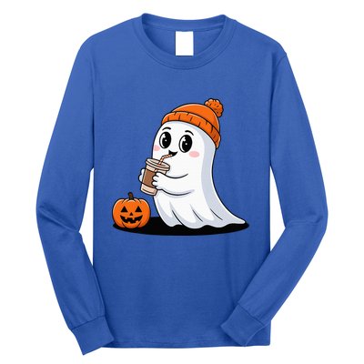 Cute Halloween Coffee Ghost Pumpkin Fall Vibes Long Sleeve Shirt