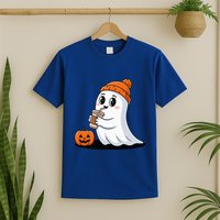 Cute Halloween Coffee Ghost Pumpkin Fall Vibes T-Shirt