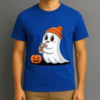 Cute Halloween Coffee Ghost Pumpkin Fall Vibes T-Shirt