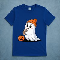 Cute Halloween Coffee Ghost Pumpkin Fall Vibes T-Shirt