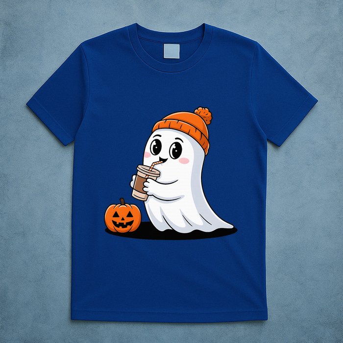 Cute Halloween Coffee Ghost Pumpkin Fall Vibes T-Shirt