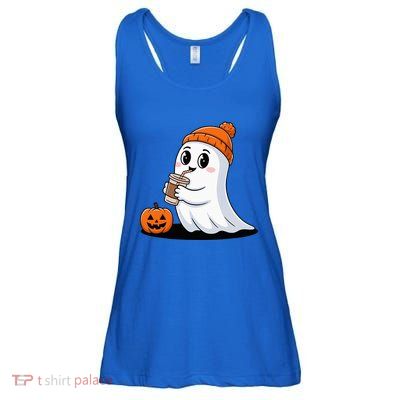 Cute Halloween Coffee Ghost Pumpkin Fall Vibes Ladies Essential Flowy Tank