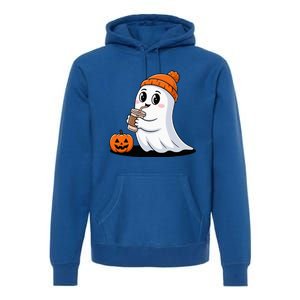 Cute Halloween Coffee Ghost Pumpkin Fall Vibes Premium Hoodie