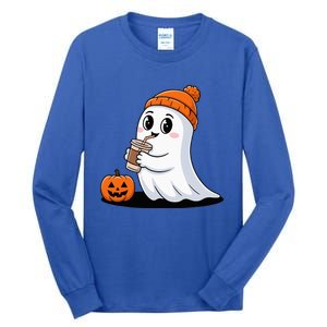 Cute Halloween Coffee Ghost Pumpkin Fall Vibes Tall Long Sleeve T-Shirt