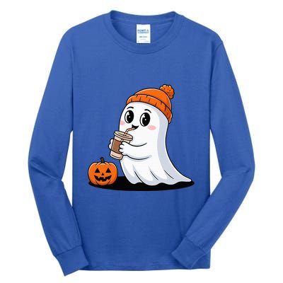 Cute Halloween Coffee Ghost Pumpkin Fall Vibes Tall Long Sleeve T-Shirt