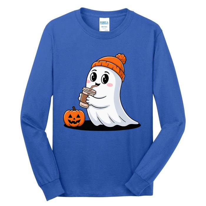 Cute Halloween Coffee Ghost Pumpkin Fall Vibes Tall Long Sleeve T-Shirt