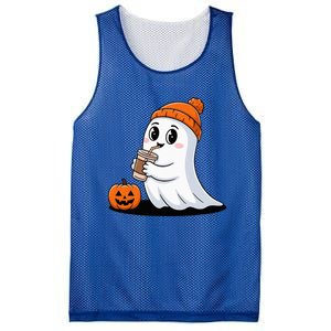 Cute Halloween Coffee Ghost Pumpkin Fall Vibes Mesh Reversible Basketball Jersey Tank