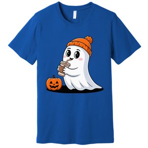 Cute Halloween Coffee Ghost Pumpkin Fall Vibes Premium T-Shirt