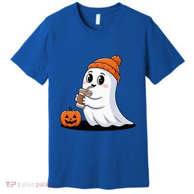 Cute Halloween Coffee Ghost Pumpkin Fall Vibes Premium T-Shirt