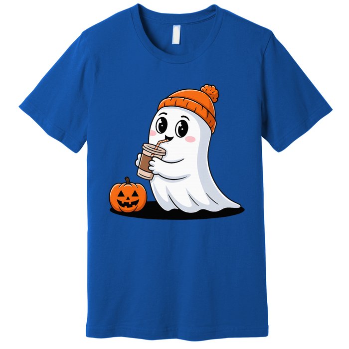 Cute Halloween Coffee Ghost Pumpkin Fall Vibes Premium T-Shirt