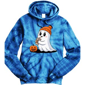 Cute Halloween Coffee Ghost Pumpkin Fall Vibes Tie Dye Hoodie