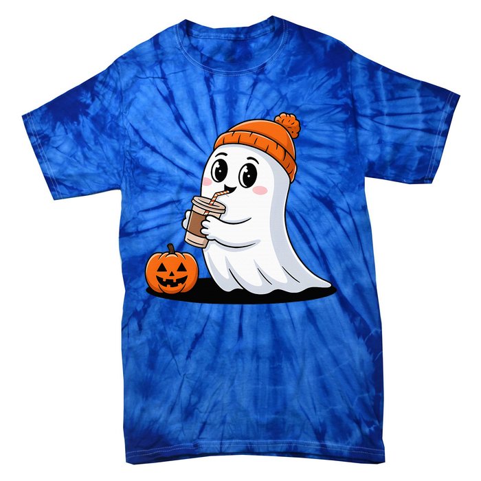 Cute Halloween Coffee Ghost Pumpkin Fall Vibes Tie-Dye T-Shirt