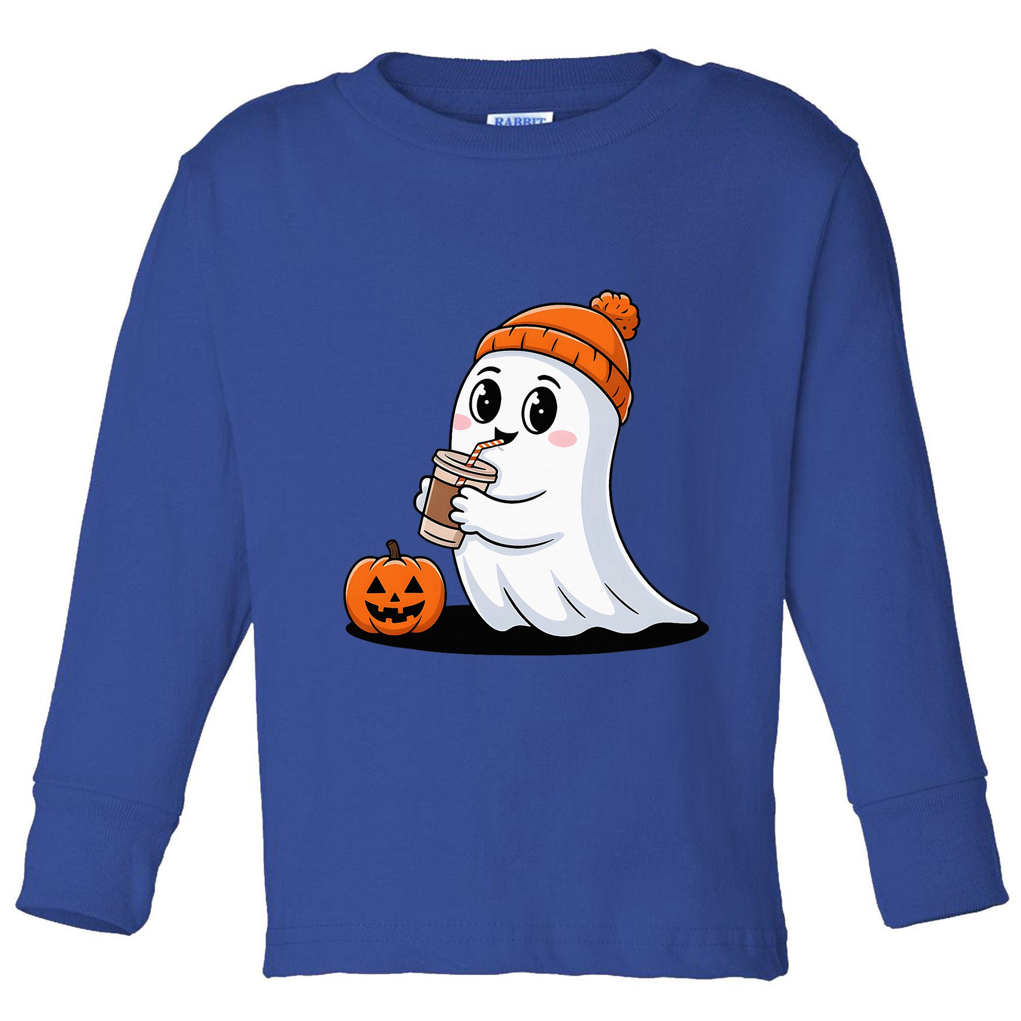 Cute Halloween Coffee Ghost Pumpkin Fall Vibes Toddler Long Sleeve Shirt