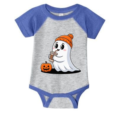 Cute Halloween Coffee Ghost Pumpkin Fall Vibes Infant Baby Jersey Bodysuit