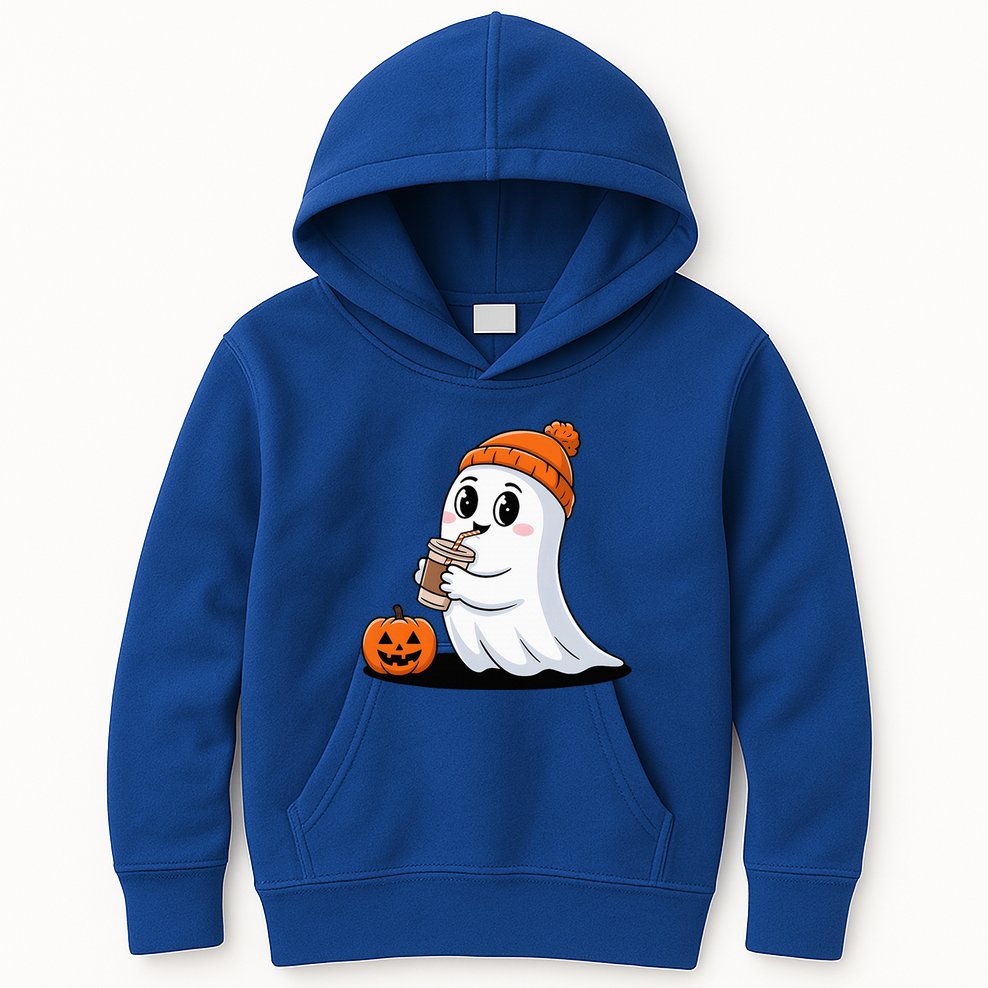 Cute Halloween Coffee Ghost Pumpkin Fall Vibes Kids Hoodie