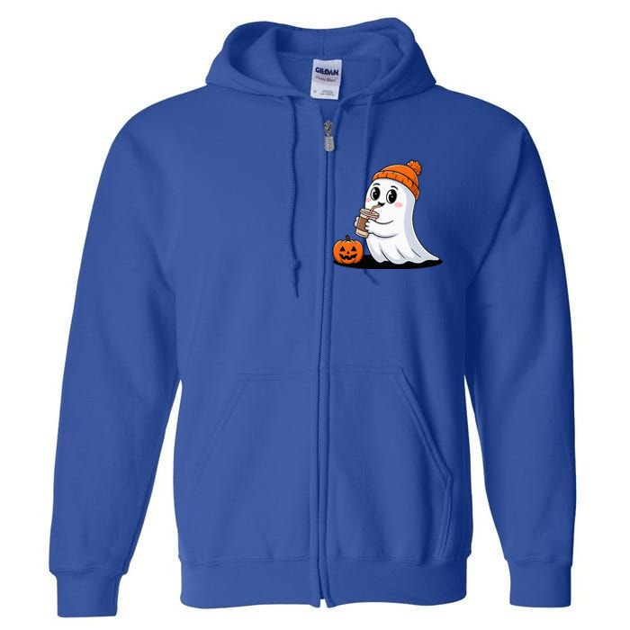 Cute Halloween Coffee Ghost Pumpkin Fall Vibes Full Zip Hoodie