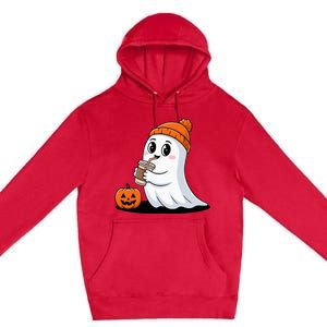 Cute Halloween Coffee Ghost Pumpkin Fall Vibes Premium Pullover Hoodie