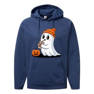 Cute Halloween Coffee Ghost Pumpkin Fall Vibes Performance Fleece Hoodie