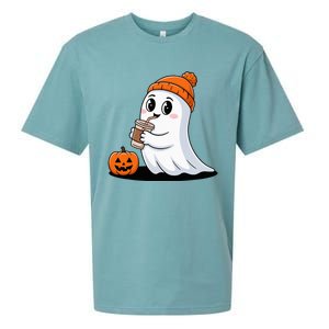 Cute Halloween Coffee Ghost Pumpkin Fall Vibes Sueded Cloud Jersey T-Shirt