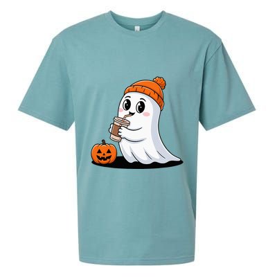 Cute Halloween Coffee Ghost Pumpkin Fall Vibes Sueded Cloud Jersey T-Shirt