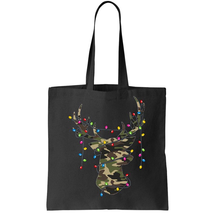 Christmas Holiday Camo Hunting Reindeer Deer Xmas Lights Tote Bag