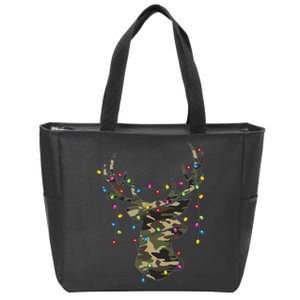 Christmas Holiday Camo Hunting Reindeer Deer Xmas Lights Zip Tote Bag