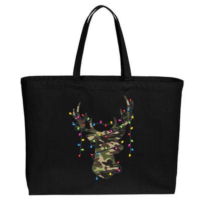 Christmas Holiday Camo Hunting Reindeer Deer Xmas Lights Cotton Canvas Jumbo Tote