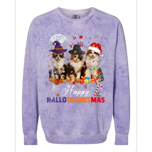 Cat Halloween Christmas Happy Hallothanksmas Thanksgiving Colorblast Crewneck Sweatshirt