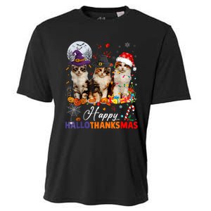 Cat Halloween Christmas Happy Hallothanksmas Thanksgiving Cooling Performance Crew T-Shirt