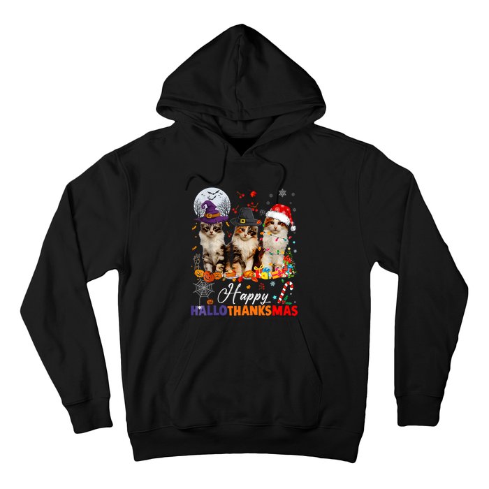 Cat Halloween Christmas Happy Hallothanksmas Thanksgiving Hoodie