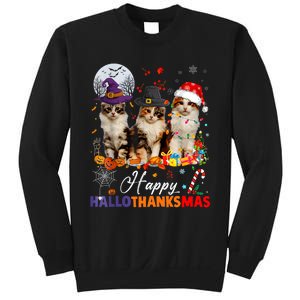 Cat Halloween Christmas Happy Hallothanksmas Thanksgiving Sweatshirt