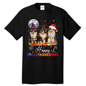 Cat Halloween Christmas Happy Hallothanksmas Thanksgiving Tall T-Shirt