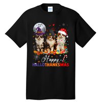 Cat Halloween Christmas Happy Hallothanksmas Thanksgiving Tall T-Shirt