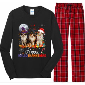 Cat Halloween Christmas Happy Hallothanksmas Thanksgiving Long Sleeve Pajama Set