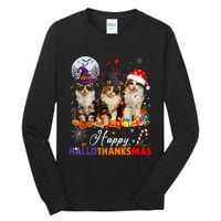 Cat Halloween Christmas Happy Hallothanksmas Thanksgiving Tall Long Sleeve T-Shirt