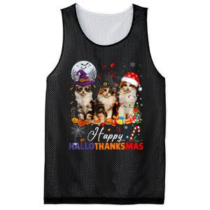 Cat Halloween Christmas Happy Hallothanksmas Thanksgiving Mesh Reversible Basketball Jersey Tank