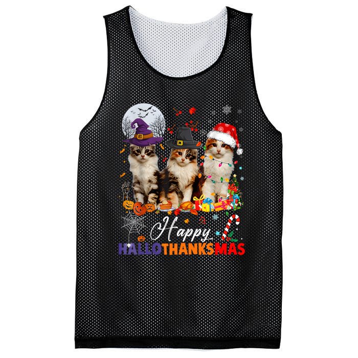 Cat Halloween Christmas Happy Hallothanksmas Thanksgiving Mesh Reversible Basketball Jersey Tank