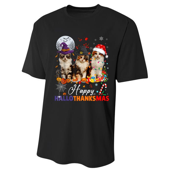 Cat Halloween Christmas Happy Hallothanksmas Thanksgiving Performance Sprint T-Shirt