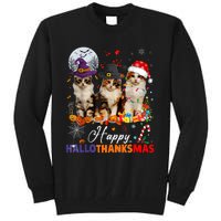 Cat Halloween Christmas Happy Hallothanksmas Thanksgiving Tall Sweatshirt